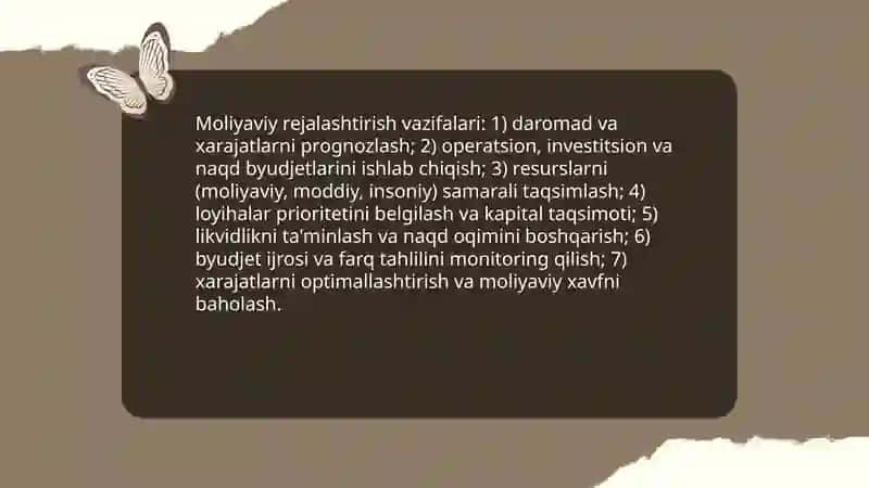 Korxonada moliyaviy rejalashtirish maqsadi va vazifalari, statistik tahlili va grafiklar 4