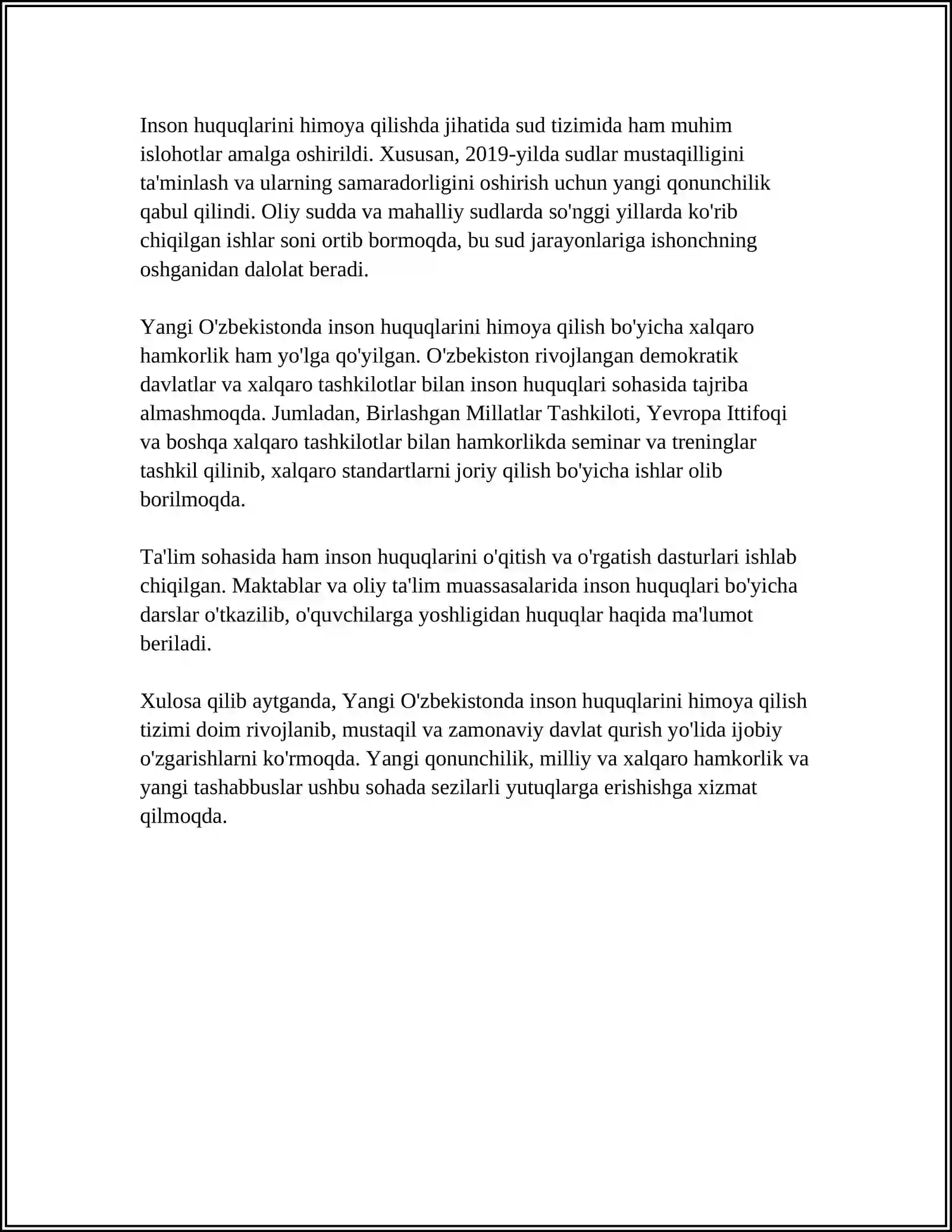 YANGI O‘ZBEKISTONDA INSON HAQ-HUQUQLARI VA ERKINLIKLARI KAFOLATINING YARATILISHI 4