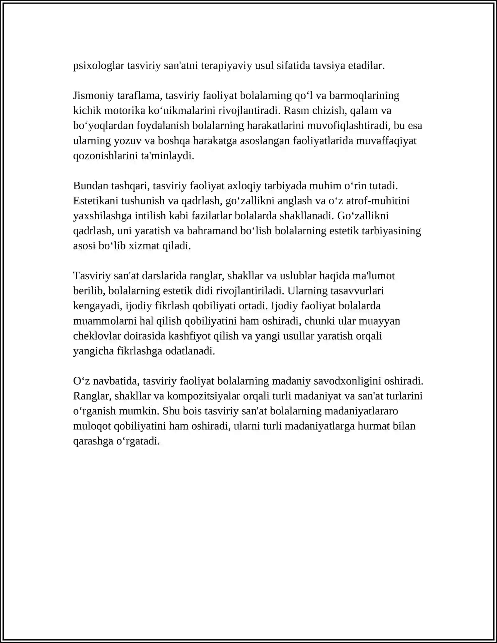 Tasviriy faoliyatning bolalarni har tomonlama rivojlantirishdagi roli 4