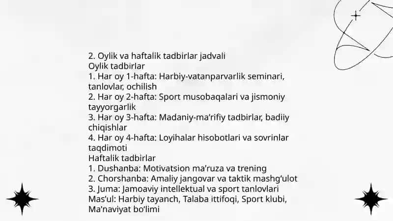 Harbiy vatanparvarlikka jalb qilish maqsadida turli xil tanlovlar musobaqa 4
