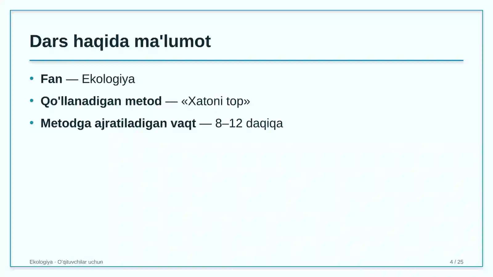 ekologiya darslarida xatoni top metodidan foydalanish 8085 4