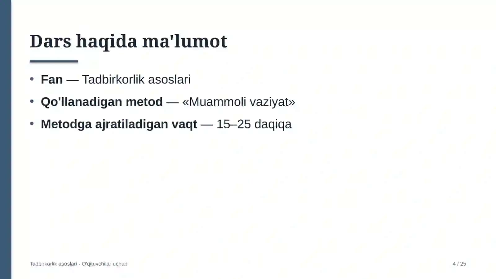 tadbirkorlik asoslari darslarida muammoli vaziyat metodidan foydalanish 7097 4