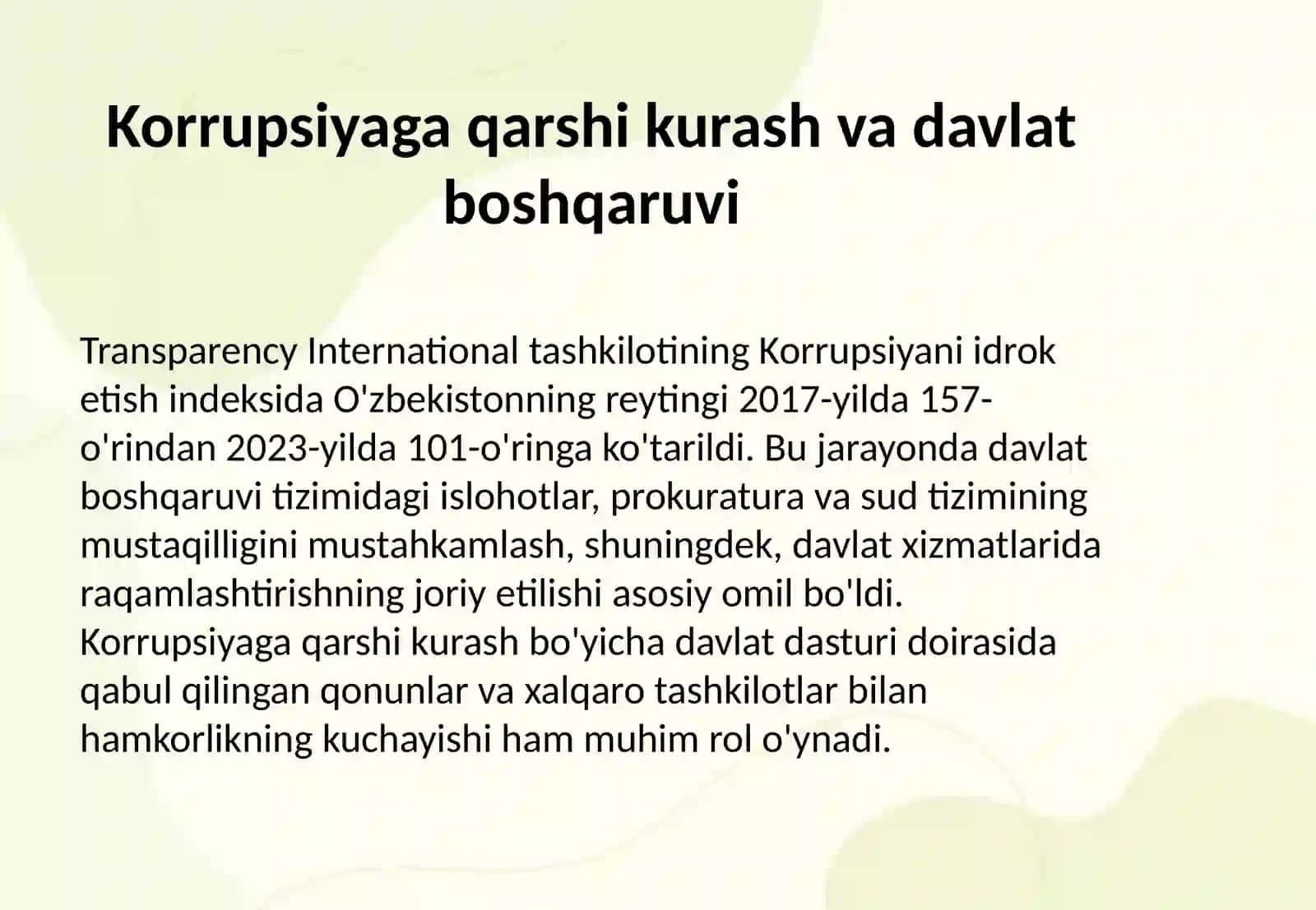 Yangi O'zbekiston ijtimoiy-siyosiy, iqtisodiy va madaniy hayotida ro'y berayotgan o'zgarishlarning xalqaro reyting va indekslarda aks etishi 4