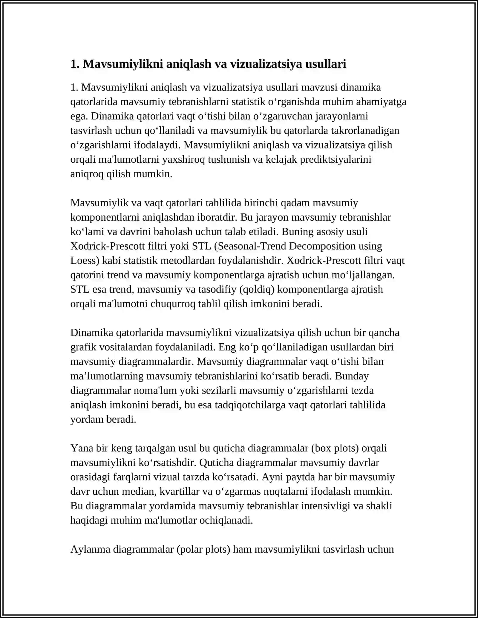 DINAMIKA QATORLARIDA MAVSUMIY TEBRANISHNI STATISTIK O’RGANISH USULLARI 4