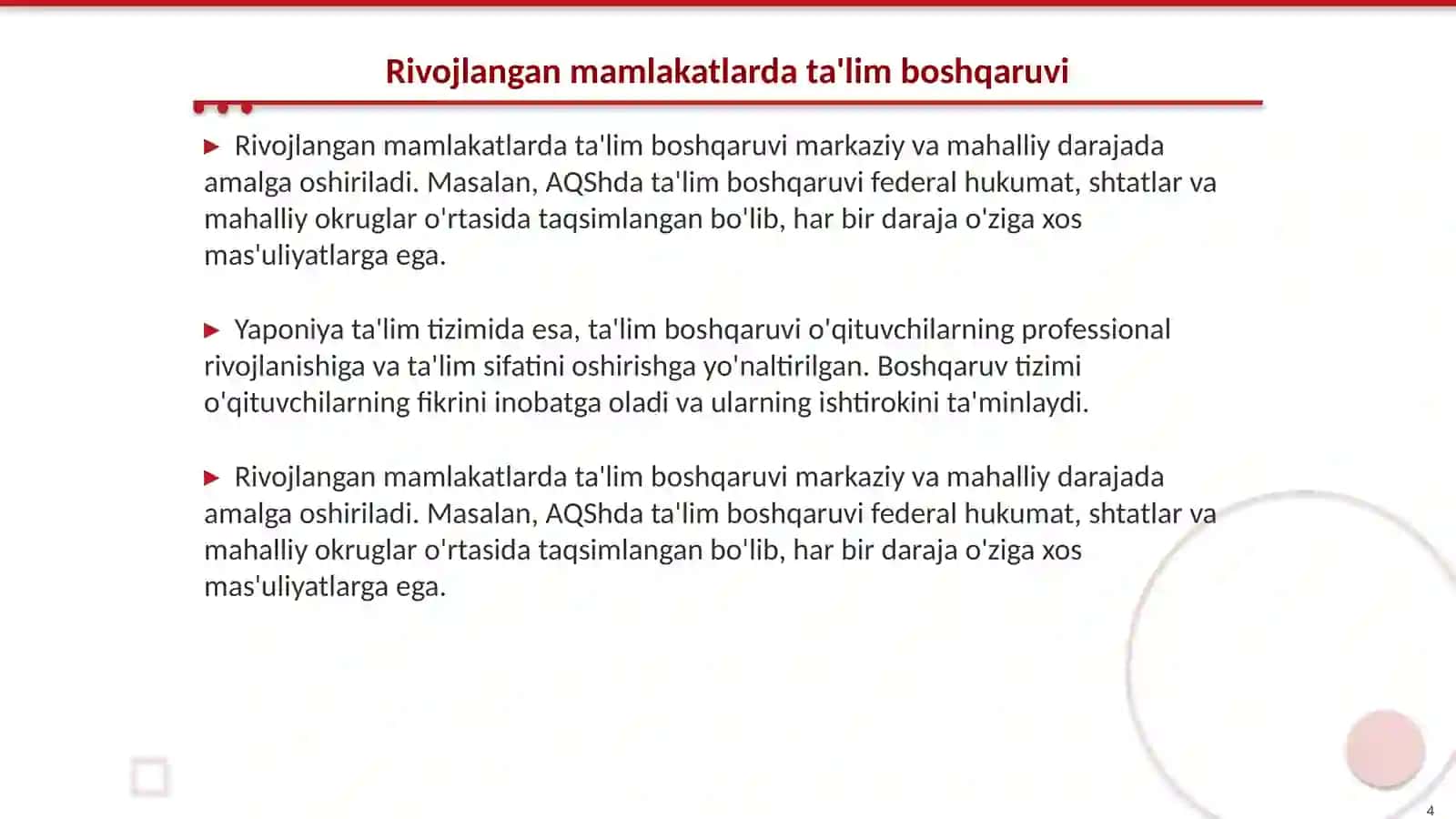 Rivojlangan xorijiy mamlakatlar ta'lim tizimi boshqarish tajribasi 4