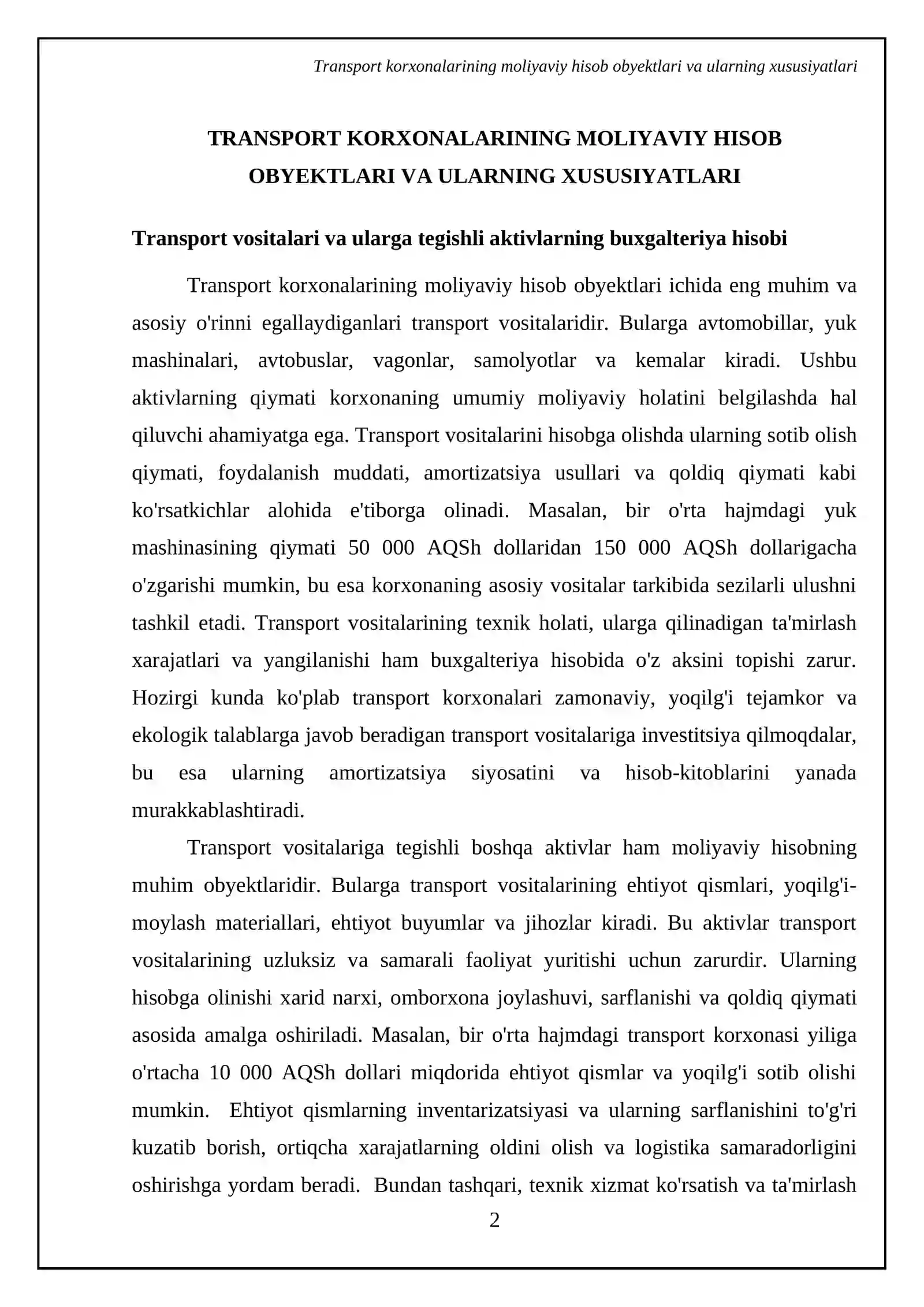 Transport korxonalarida buxgalteriya hisobi usullari 4