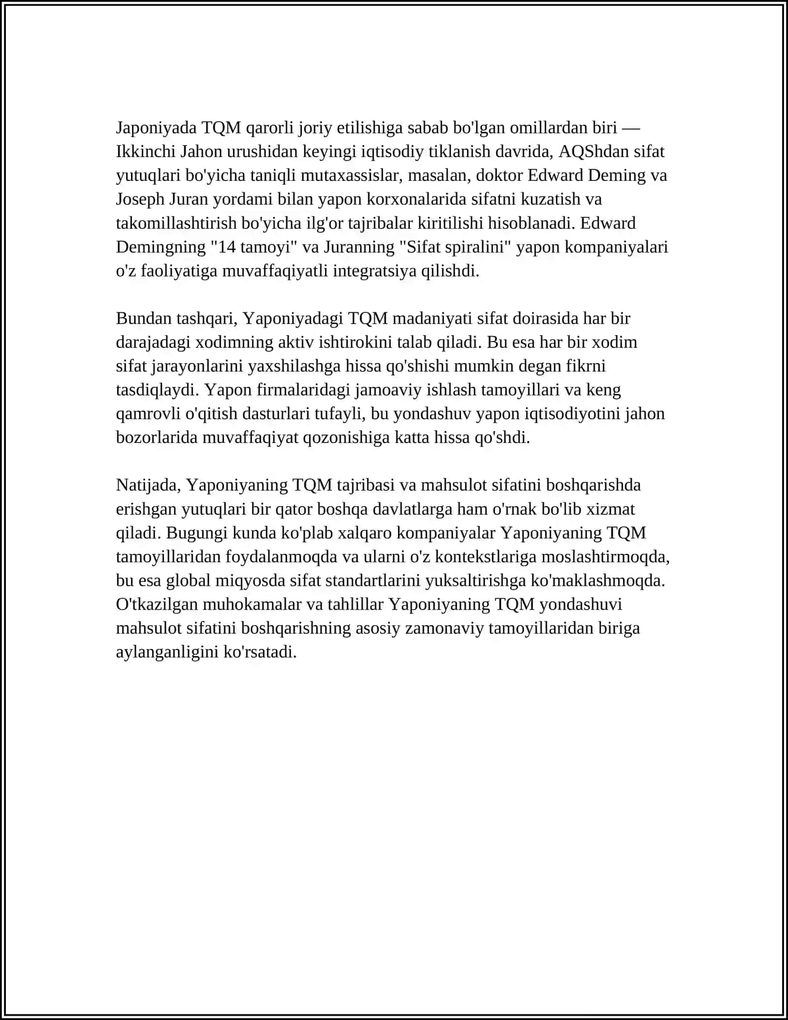 MAHSULOT SIFATINI BOSHQARISH XORIJ TAJRIBASI 4