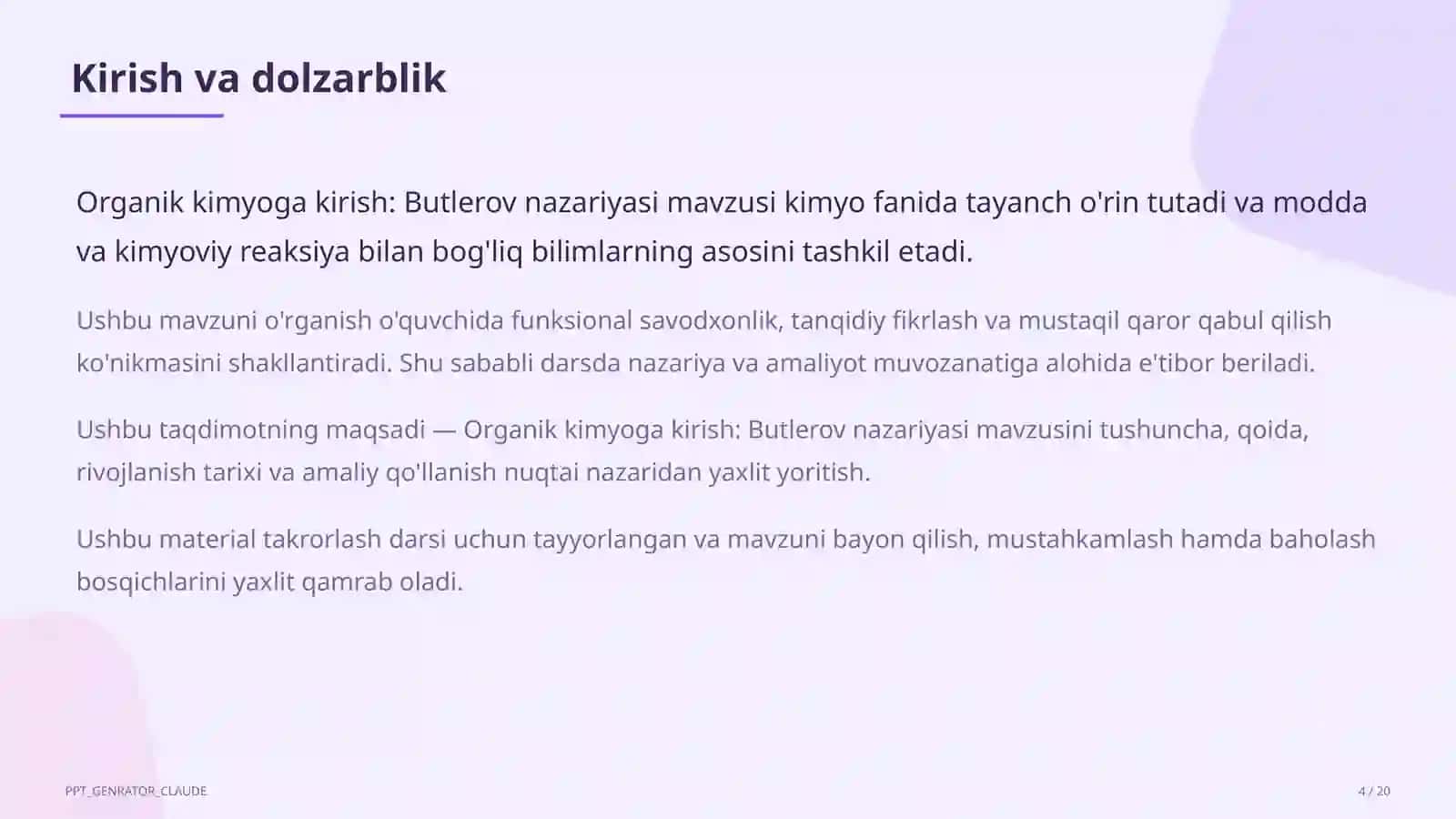 Organik kimyoga kirish: Butlerov nazariyasi (10-sinf) 4