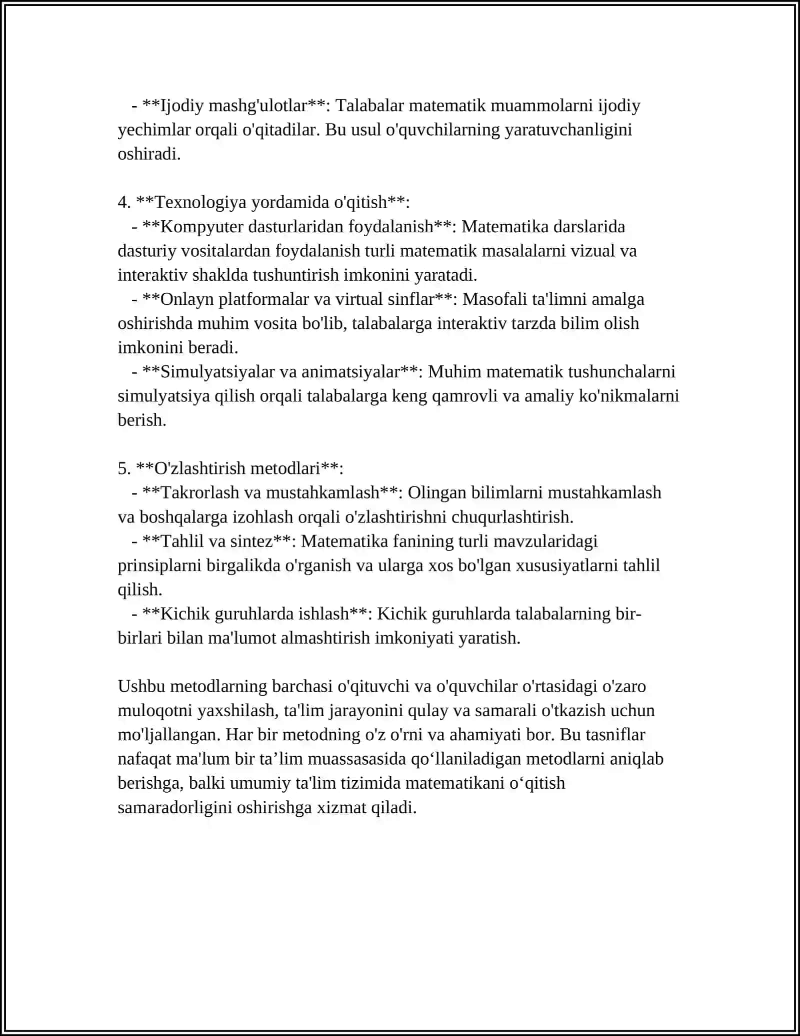MATHEMATICS TEACHING METHODS CLASSIFICATION 4