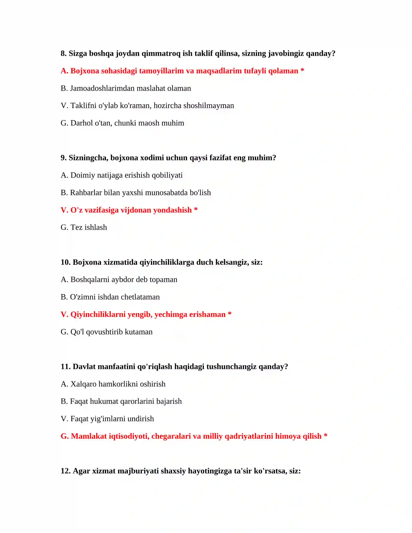 Bojxona akademiyasi test Word 4