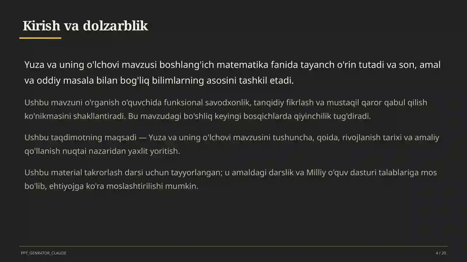 Yuza va uning o'lchovi (3-sinf) 4