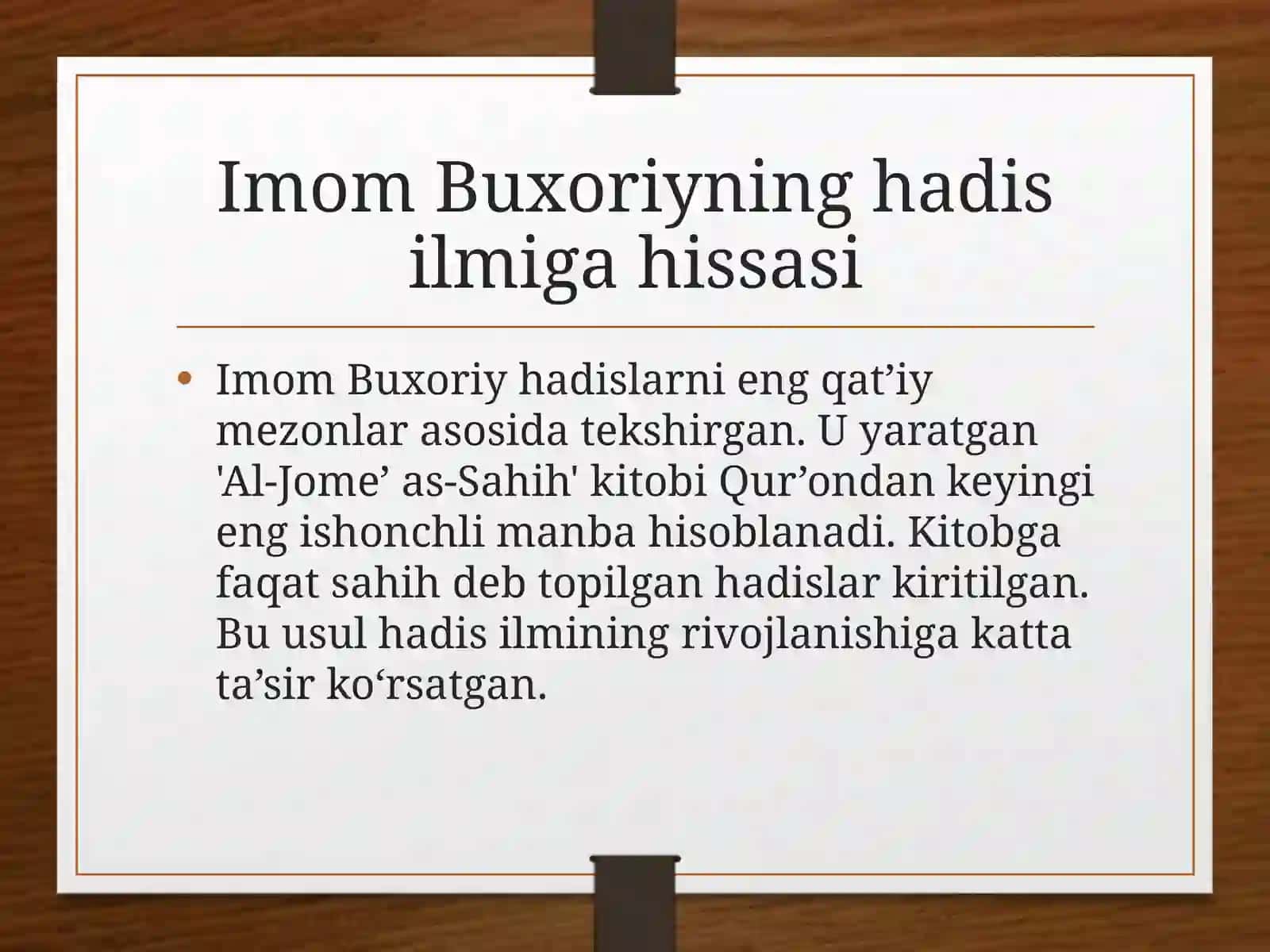 Imom Buxoriy va Imom Termiziyning hadis ilmiga qo‘shgan hissalar 4