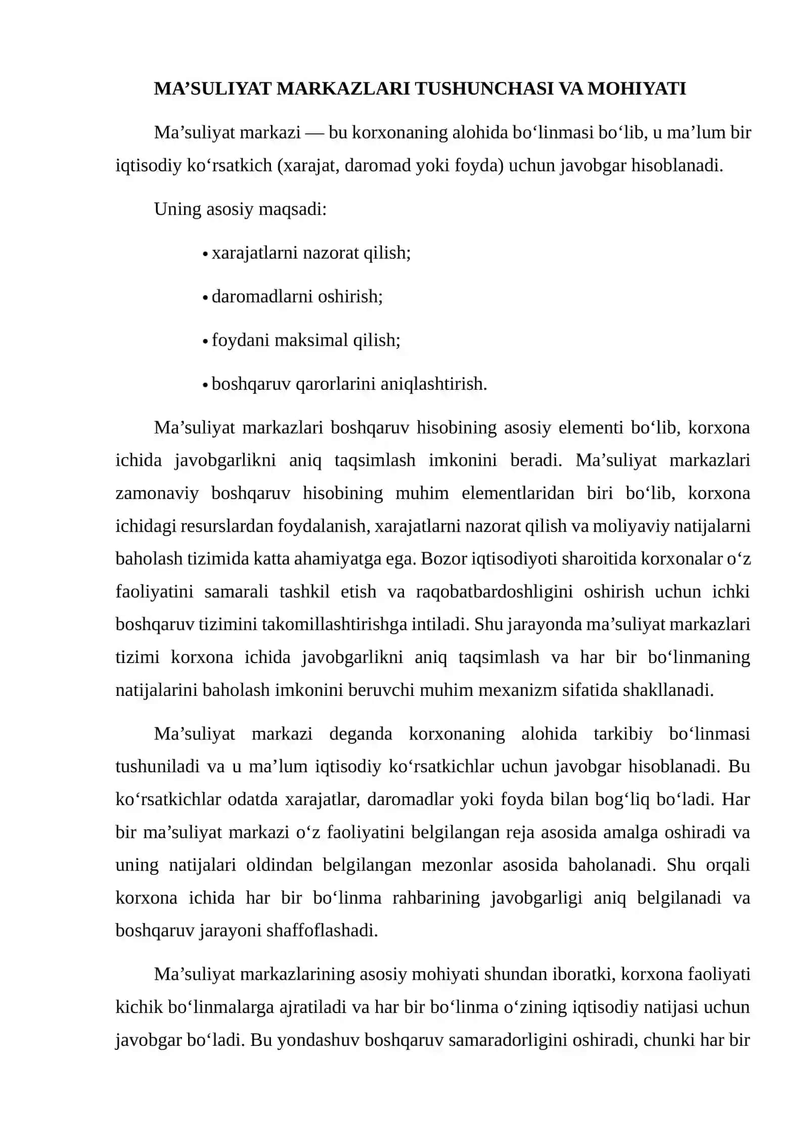 MA’SULIYAT MARKAZLARI TUSHUNCHASI 4