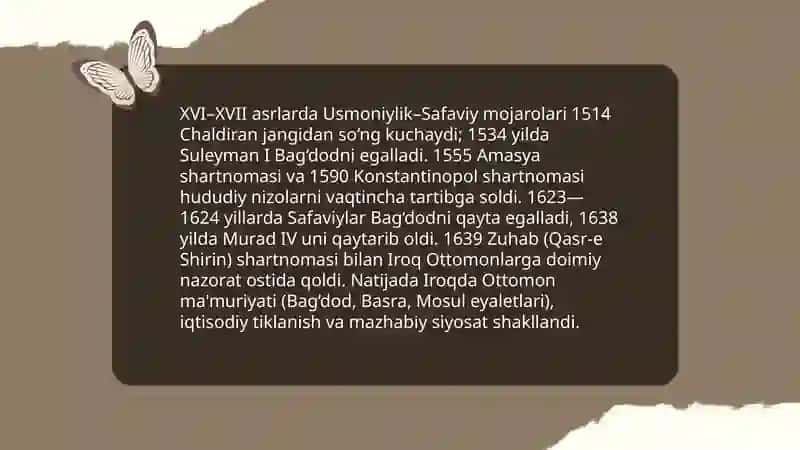 XVI-XIX asrlarda Iroq va Suriya (Shom) O’ktamova E’zoza 4