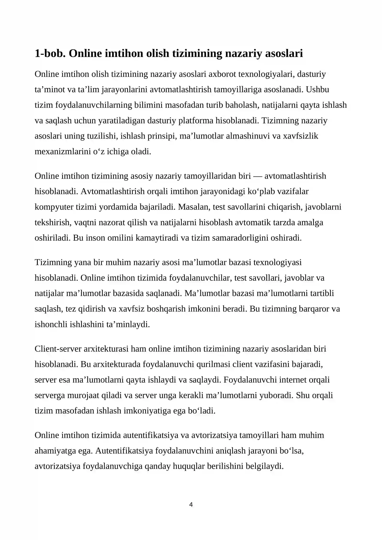 " Online imtihon olish tizimi web saytini yaratish" 4