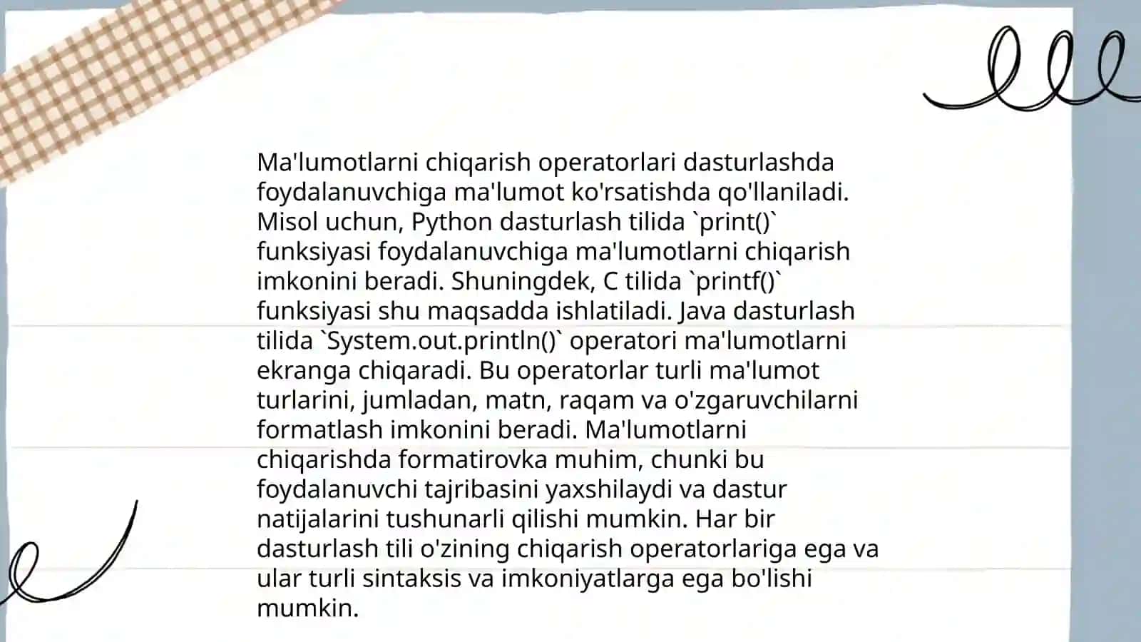 Ma'lumotlarni kiritish-chiqarish operatorlari. Sodda operatorlar 4