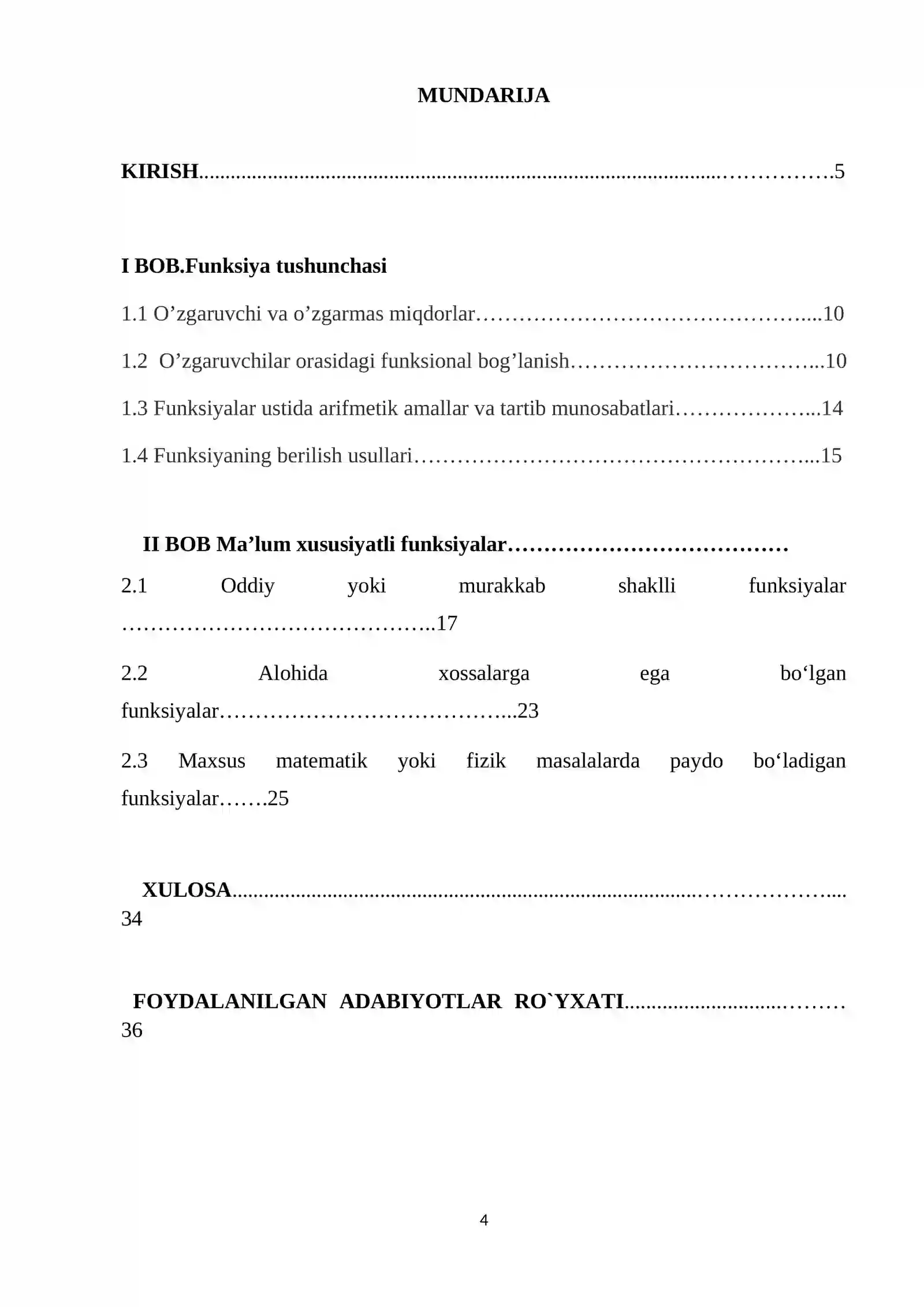 MA’LUM XUSUSIYATLI FUNKSIYALAR 4