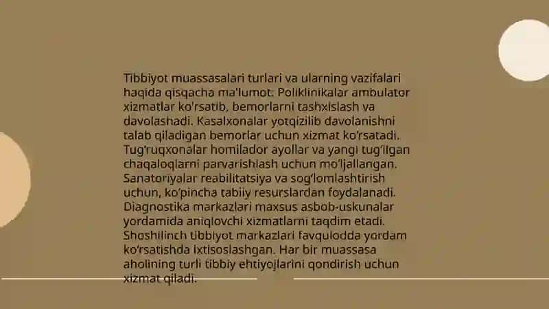 O’zbekiston sog‘liqni saqlash muassasalarining tuzilishi va vazifalari 4