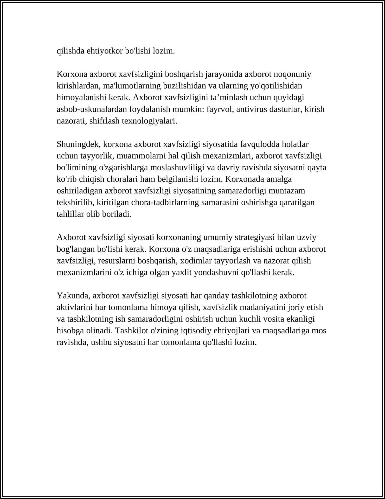 KORXONA FAOLIYATIDAN AXBOROT XAFSIZLIKI 4