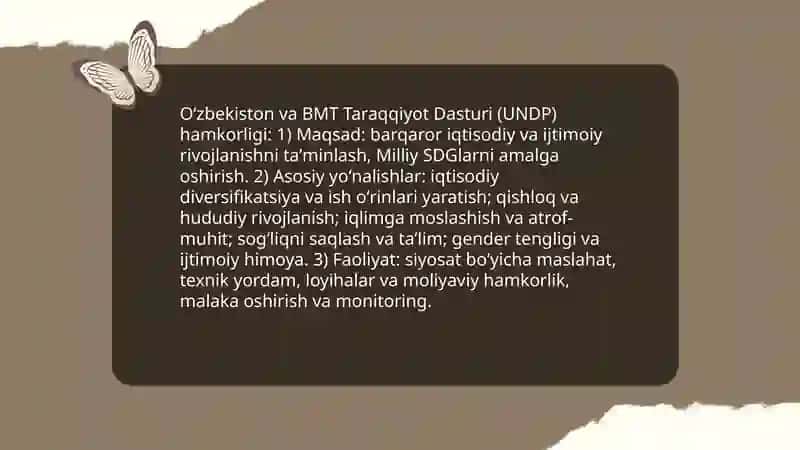 Oʻzbekistonning xalqaro tashkilotlar bilan hamkorlik aloqalari 4