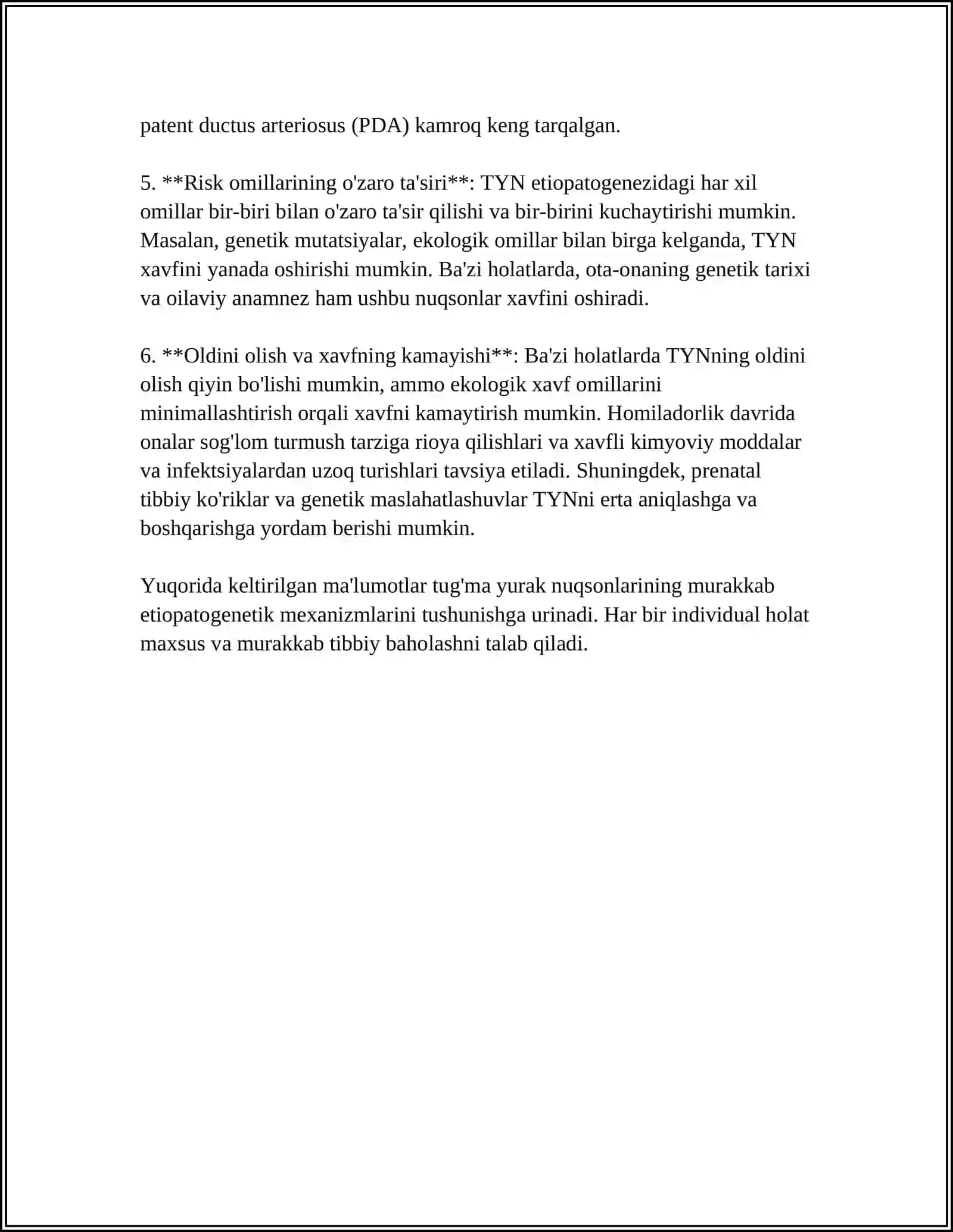 BOLALARDA TUG’MA YURAK NUQSONI. ETIOPATOGENEZI.TASNIFI, KLINIKASI, TEKSHIRISH USULLARI, DAVOLASH, PROFILAKTIKASI. TURLI NUQSONLARNI GEMODINAMIKASI 4