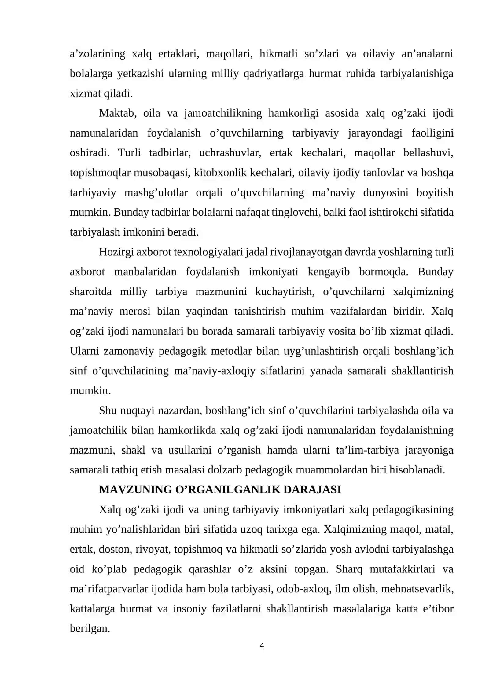 Oila va jamoatchilik bilan olib boriladigan tarbiyaviy ishlar metodikasi. 4