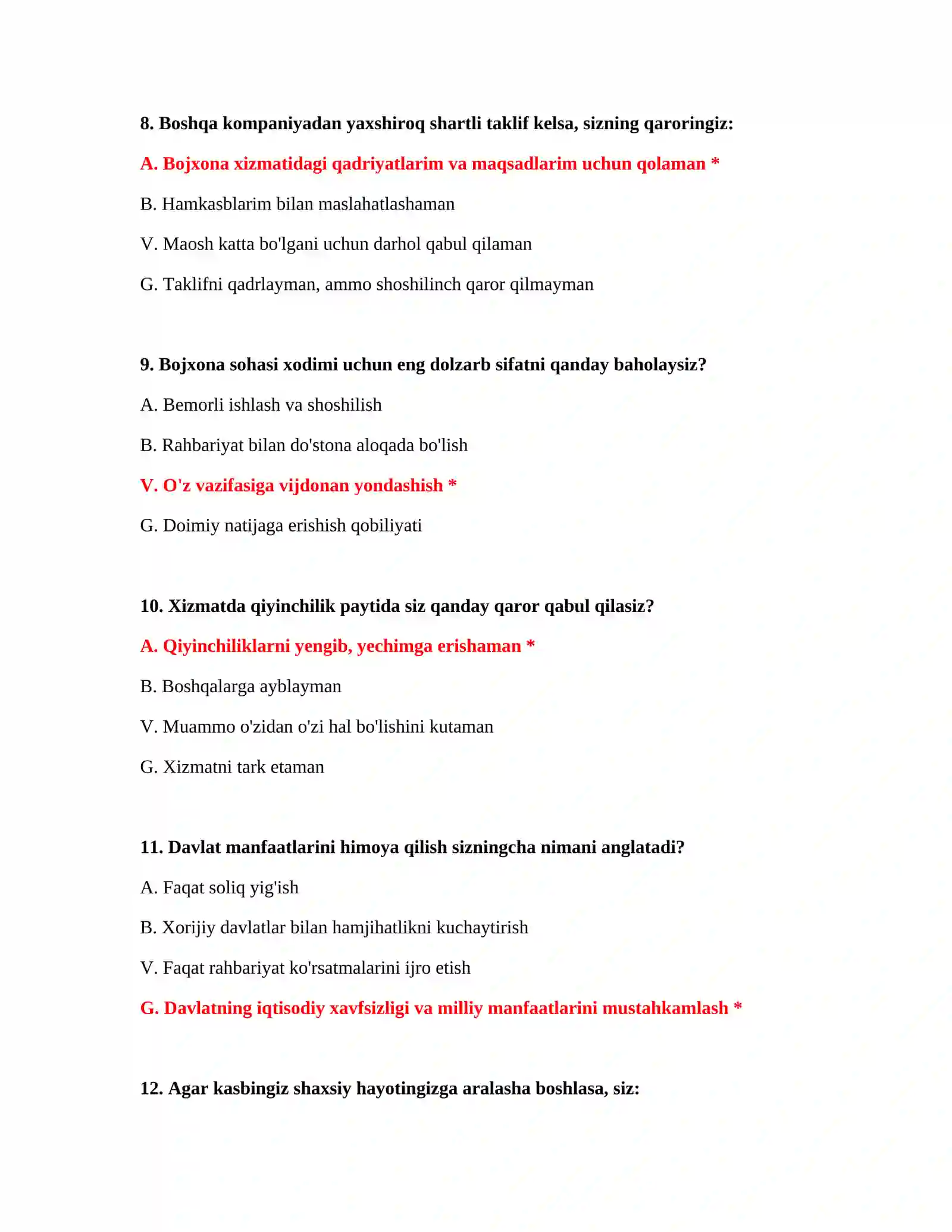 Bojxona imtihon test savollari va javoblari 4