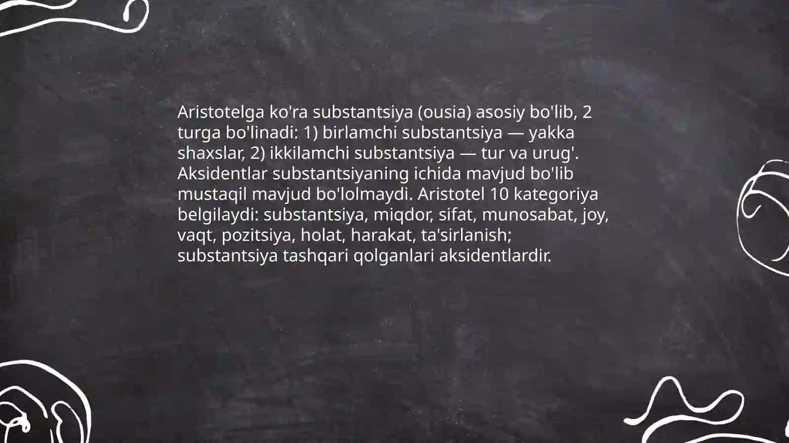 Aristotel, farobiy va kant ontologiyasida kategoriyalarning tasnifi 4