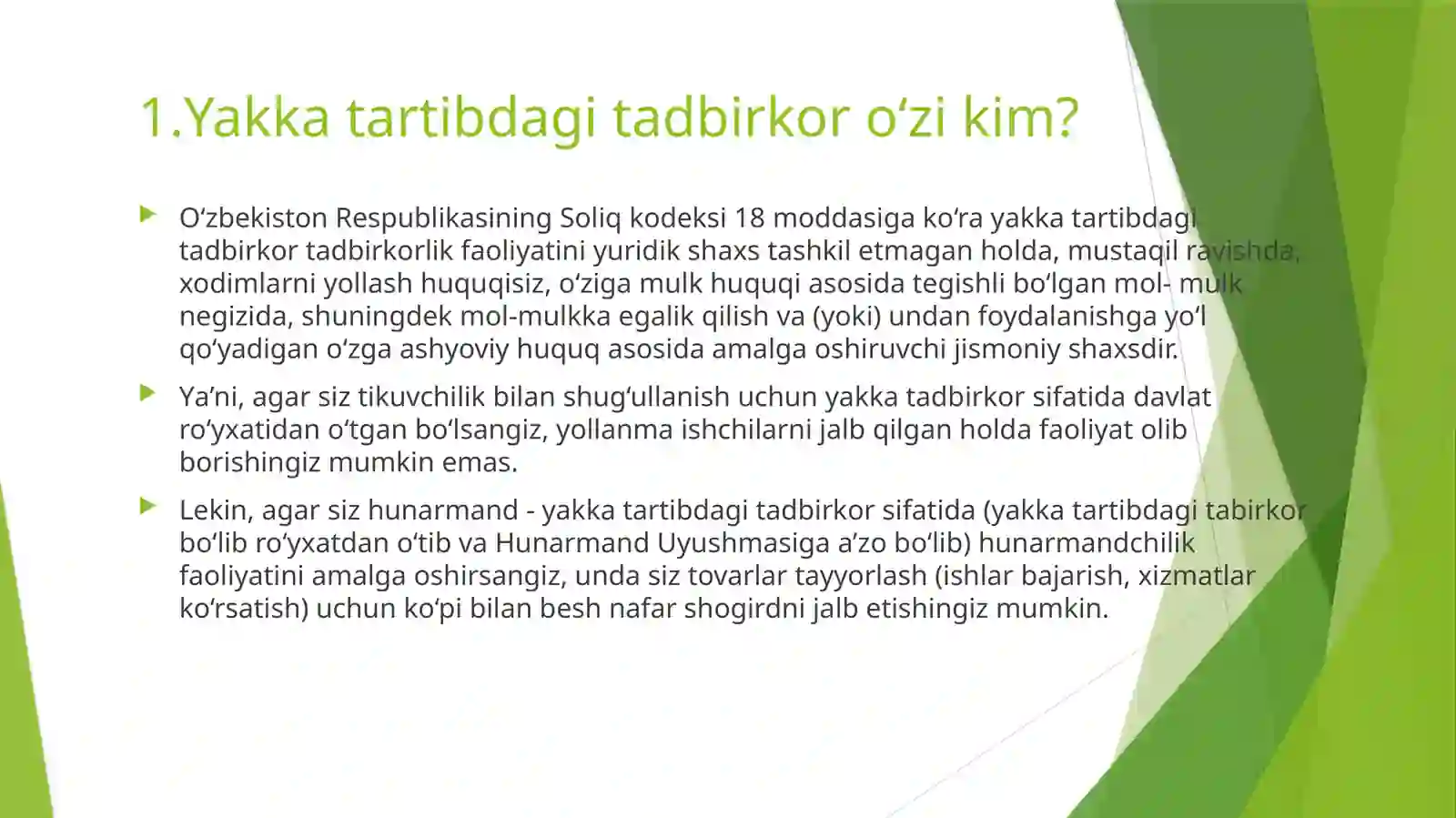 Yakka tartibdagi tadbirkorlarning foydasiga soliq solishning o’ziga xos xususiyatlari 4