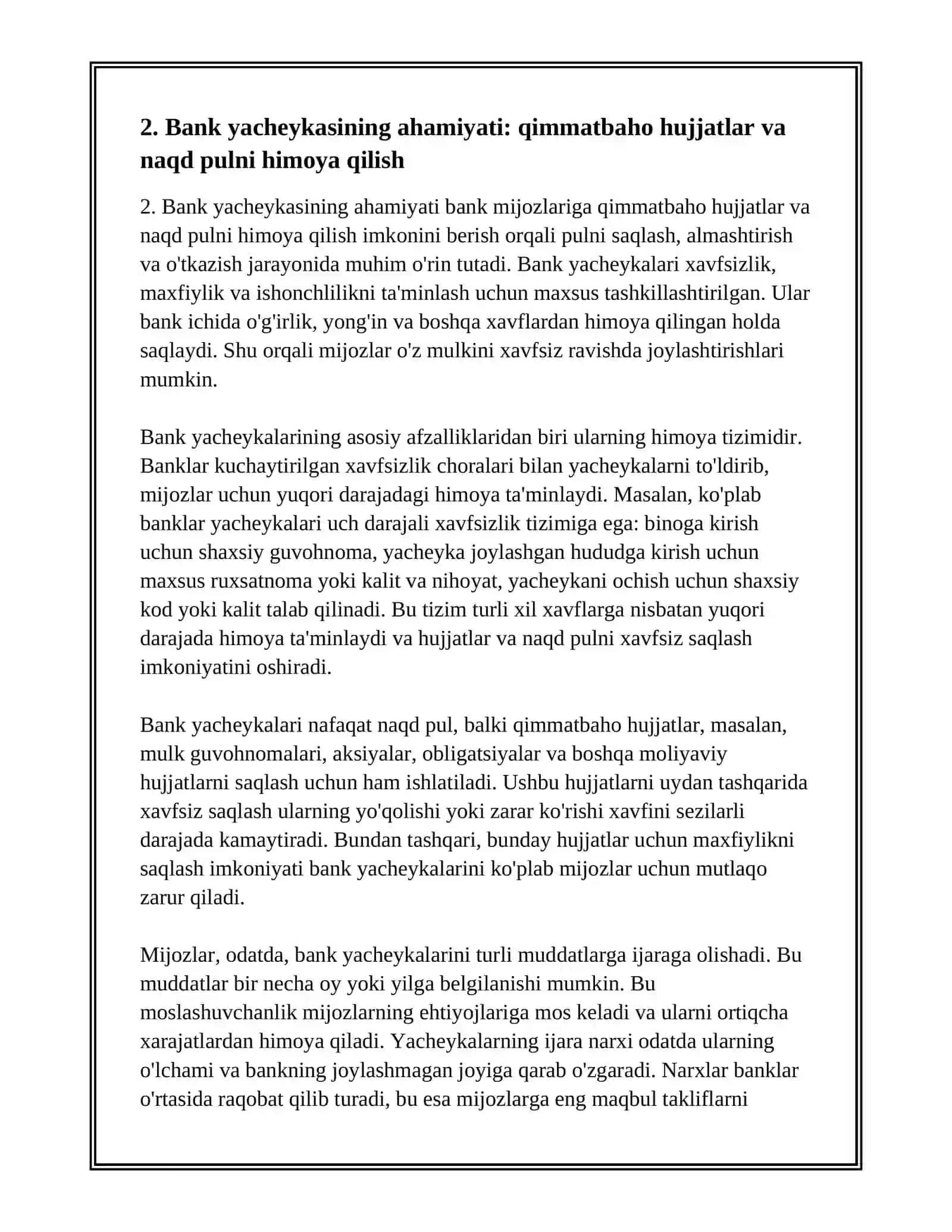 PULNI SAQLASH, ALMASHTIRISH VA OʻTKAZISH.BANK YACHEYKASINING AHAMIYATI 4