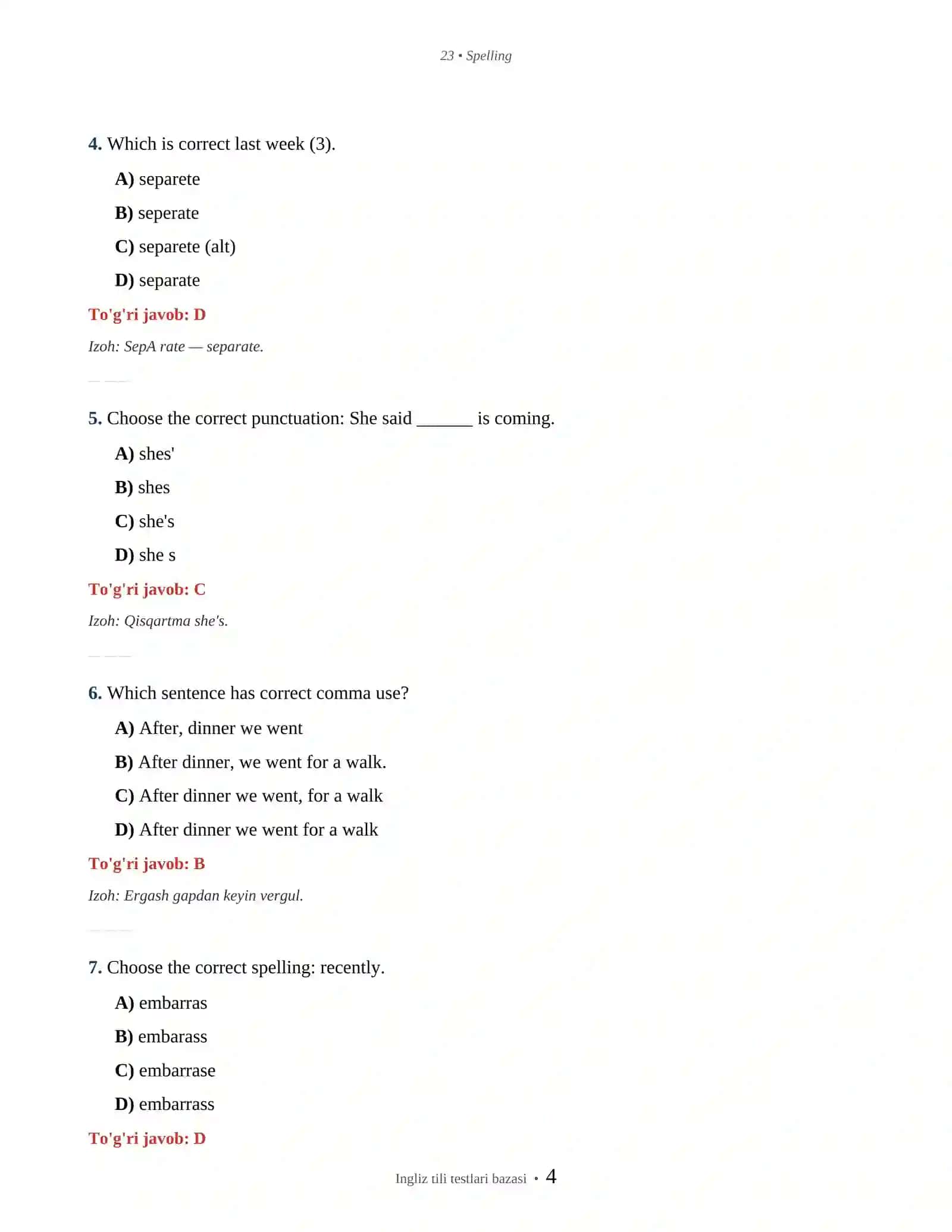 INGLIZ TILI SPELLING & PUNCTUATION 4