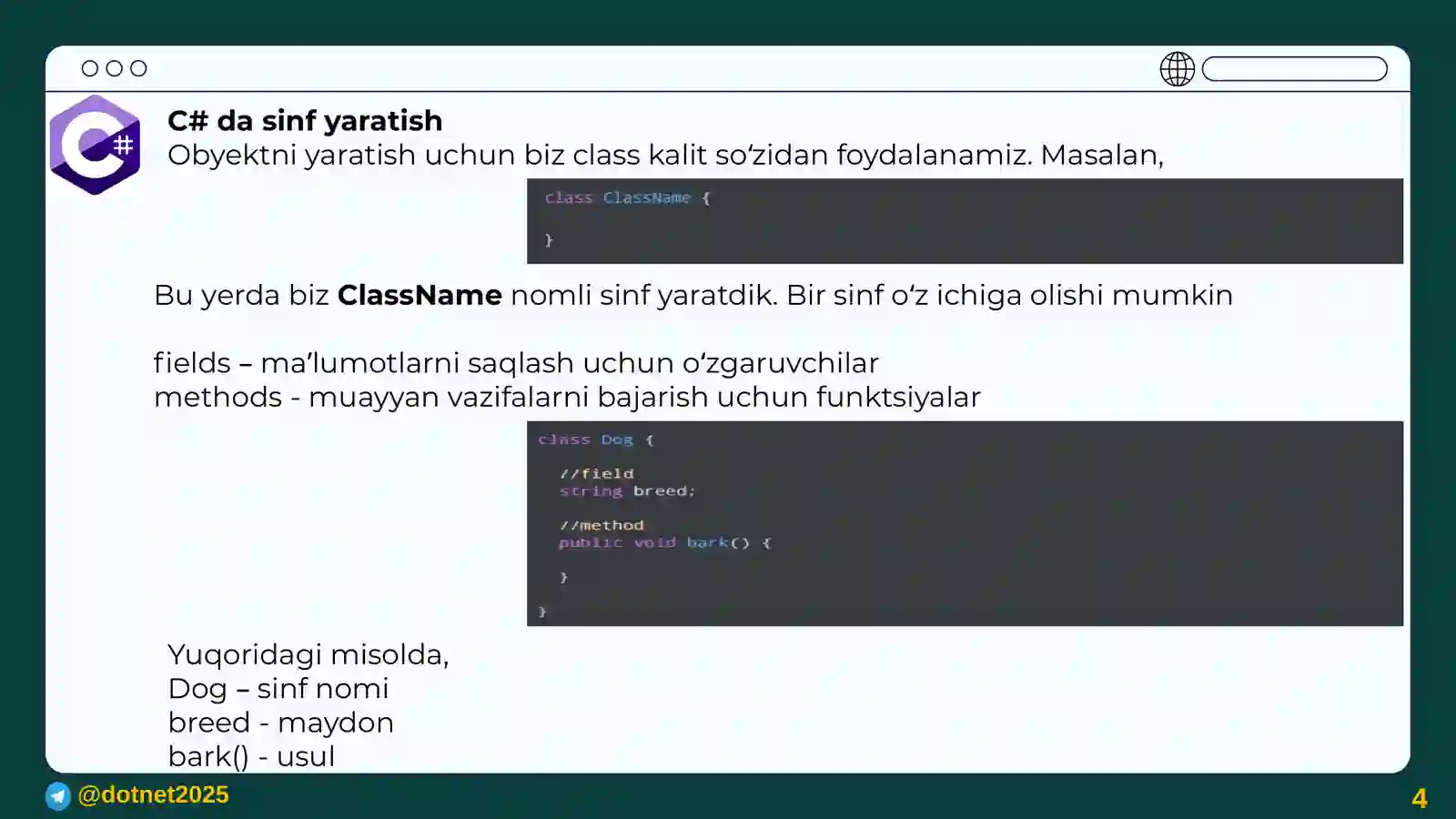 How to create a class and its variables (instance and class variables) 4