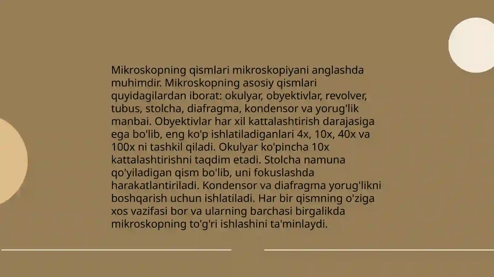 Mikroskop. Mikroskop bilan ishlash qoidasi. Vaqtinchalik preparatlar tayyorlash. Viruslar. Pro-eukariot hujayralar. Ularning o'ziga xos umumiy tuzilishi va farqlari. Eukariot hujayralarning ultrastrukturaviy tuzilishi. Hujayra membranasi uning nozik tuzilishi va hujayraga moddalaming kirishi 4
