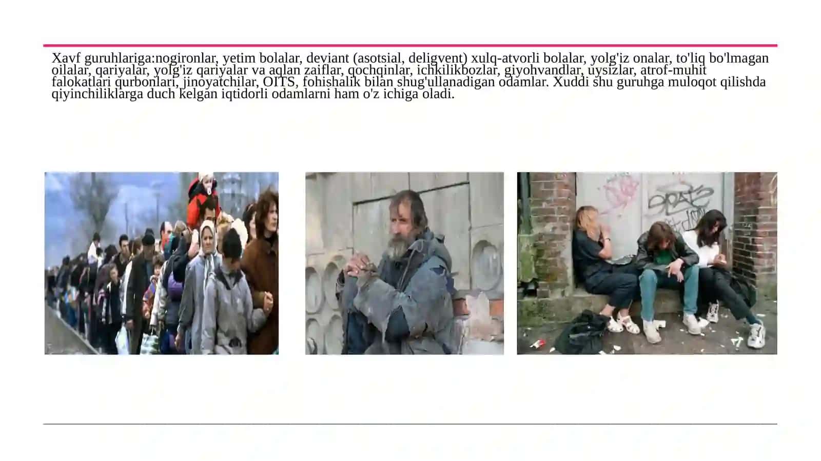 Yuqori xavf ostida bo’lgan odamlar va guruhlar bilan ijtimoiy ish olib borish 4