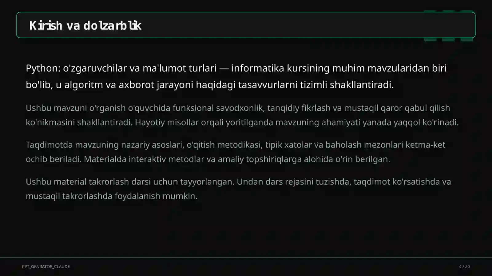 Python: o'zgaruvchilar va ma'lumot turlari (8-sinf) 4