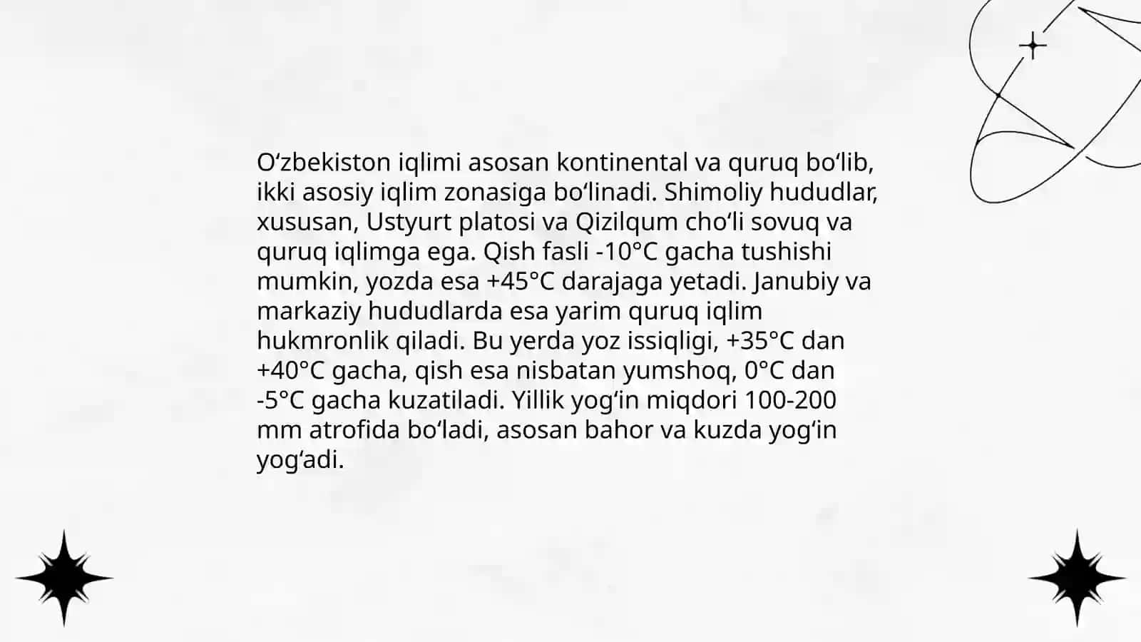 O‘zbekistonning tabiiy sharoiti va iqlim resurslari 4