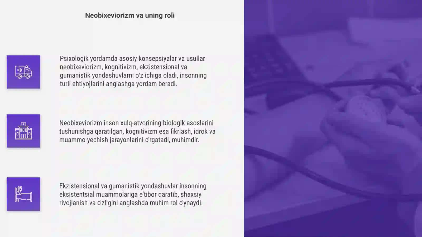 Psixologik yordam vaqtida asosiy konsepsiya va usullardan foydalanish 4