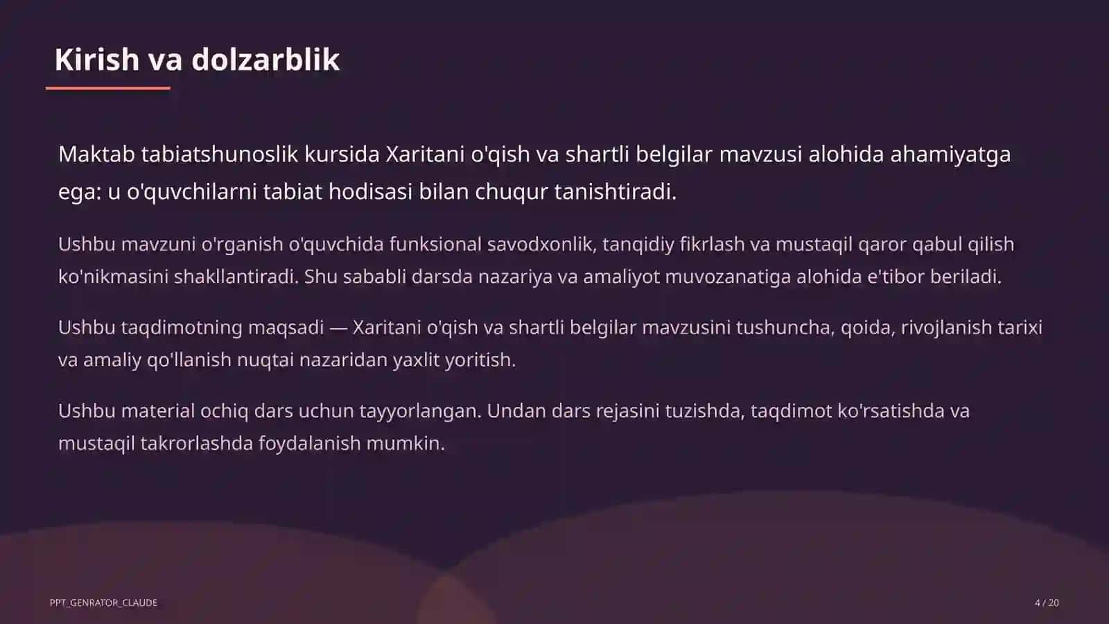 Xaritani o'qish va shartli belgilar (4-sinf) 4