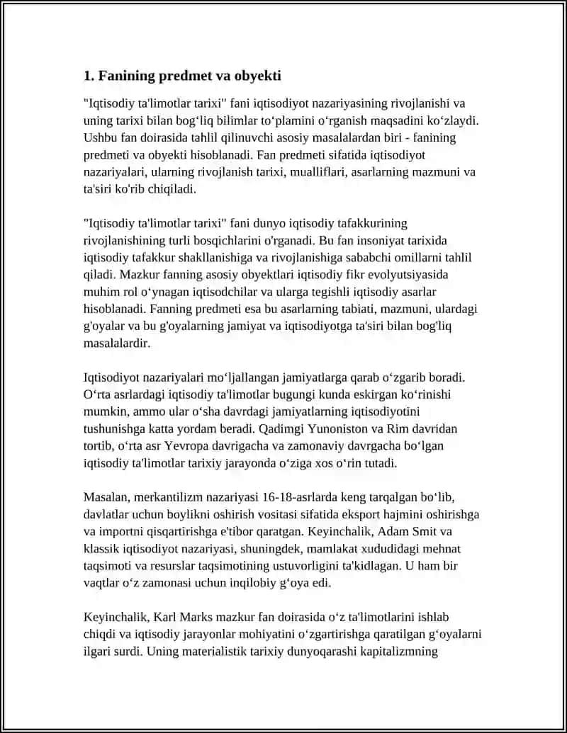 "IQTISODIY TA'LIMOTLAR TARIXI" FANINING PREDMETI VA OʻRGANISH USULLARI 4