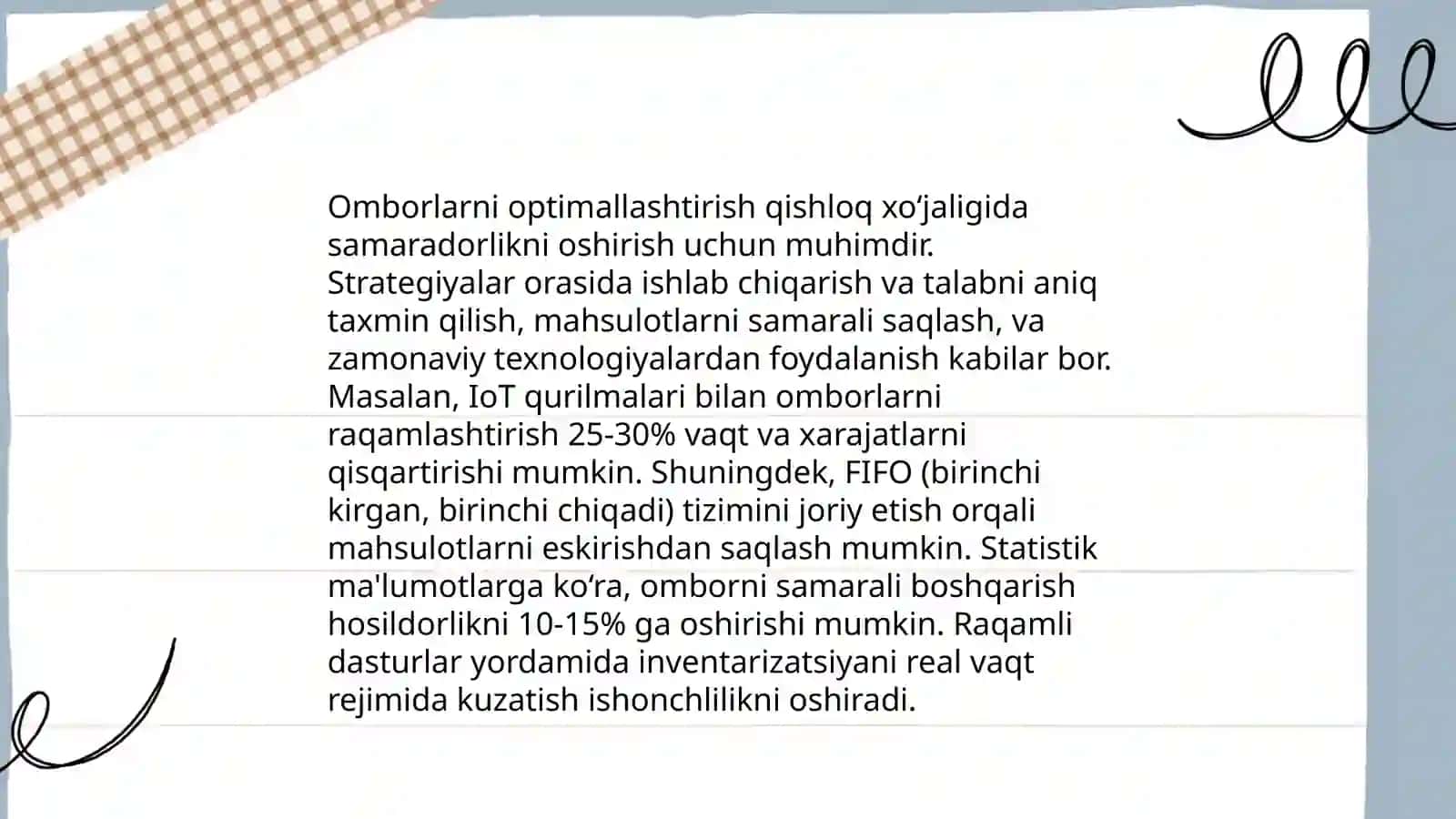Qishloq xoʼjaligi.Ishlab chiqarish logistikasida omborlarni oʻrni 4