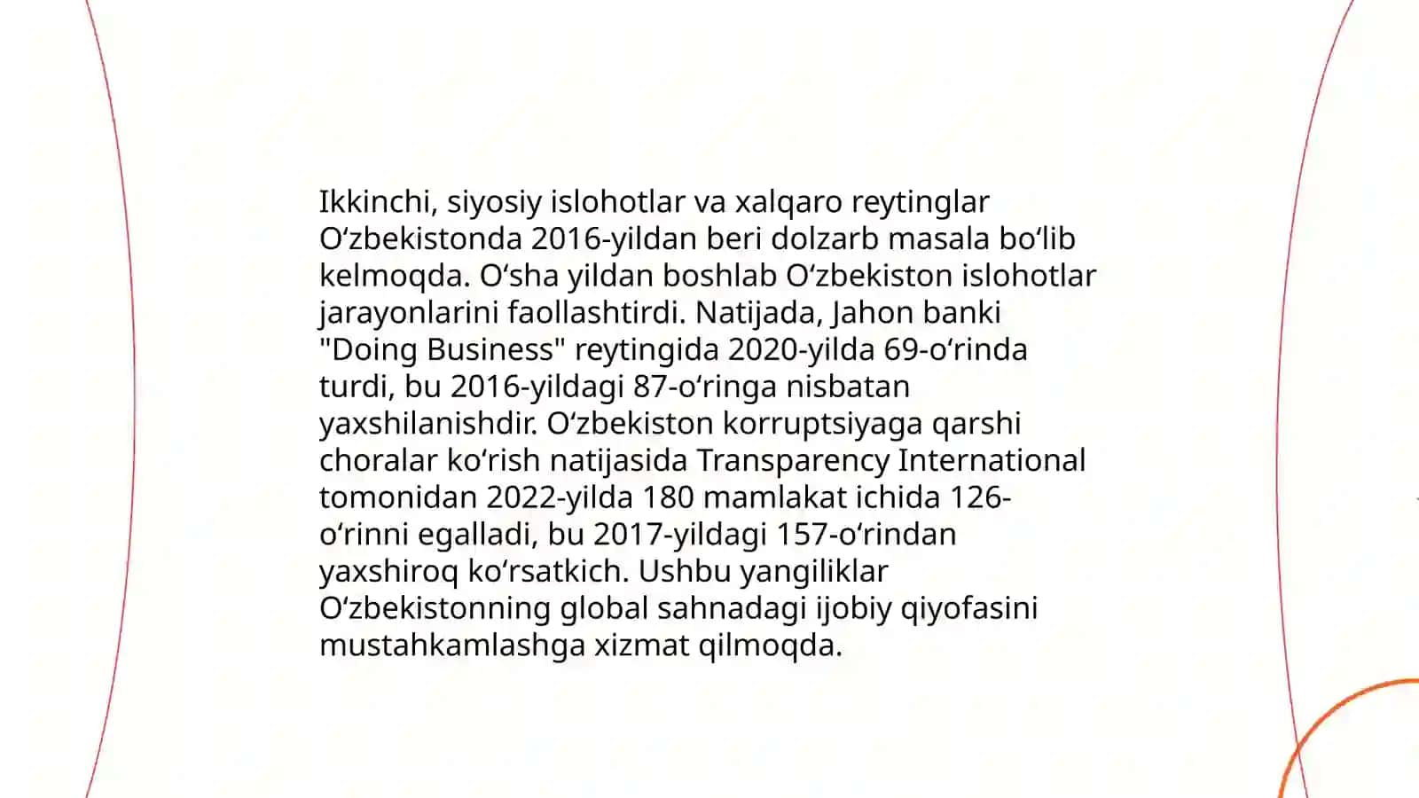Yangi O'zbekistonda Ijtimoiy - Siyosiy, Iqtisodiy va Madaniy O'zgarishlarning Xalqaro Reyting va Indekslarda Aks etishi 4