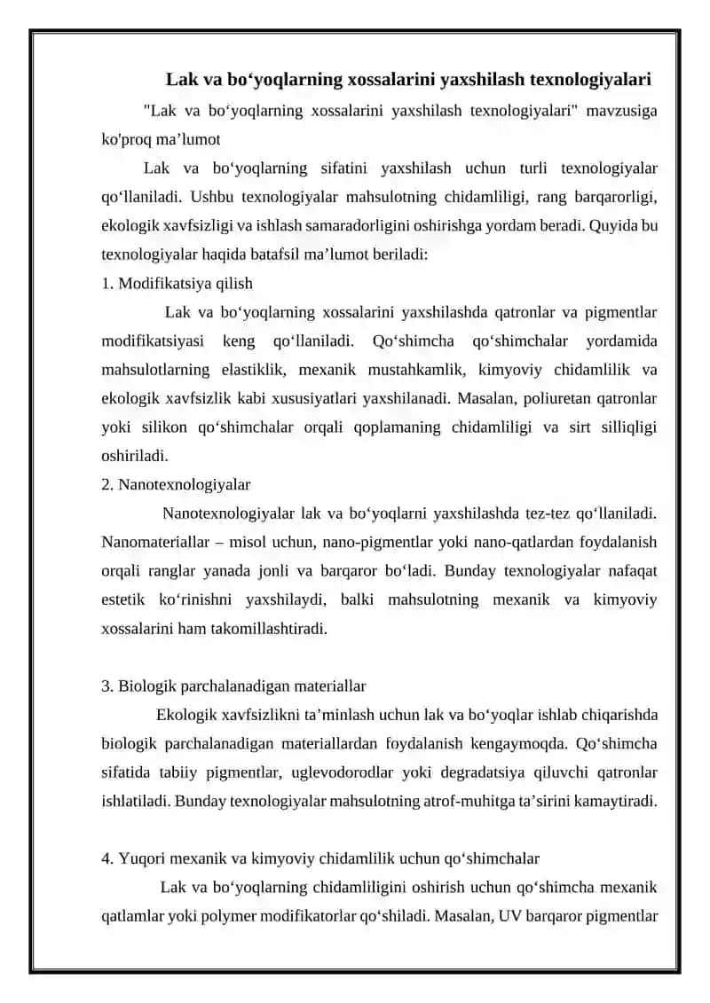 Lak va bo'yoqlarni ishlab chiqarish texnologiyasi 4