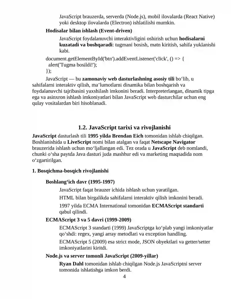 JavaScript dasturlash tiliga kirish 4