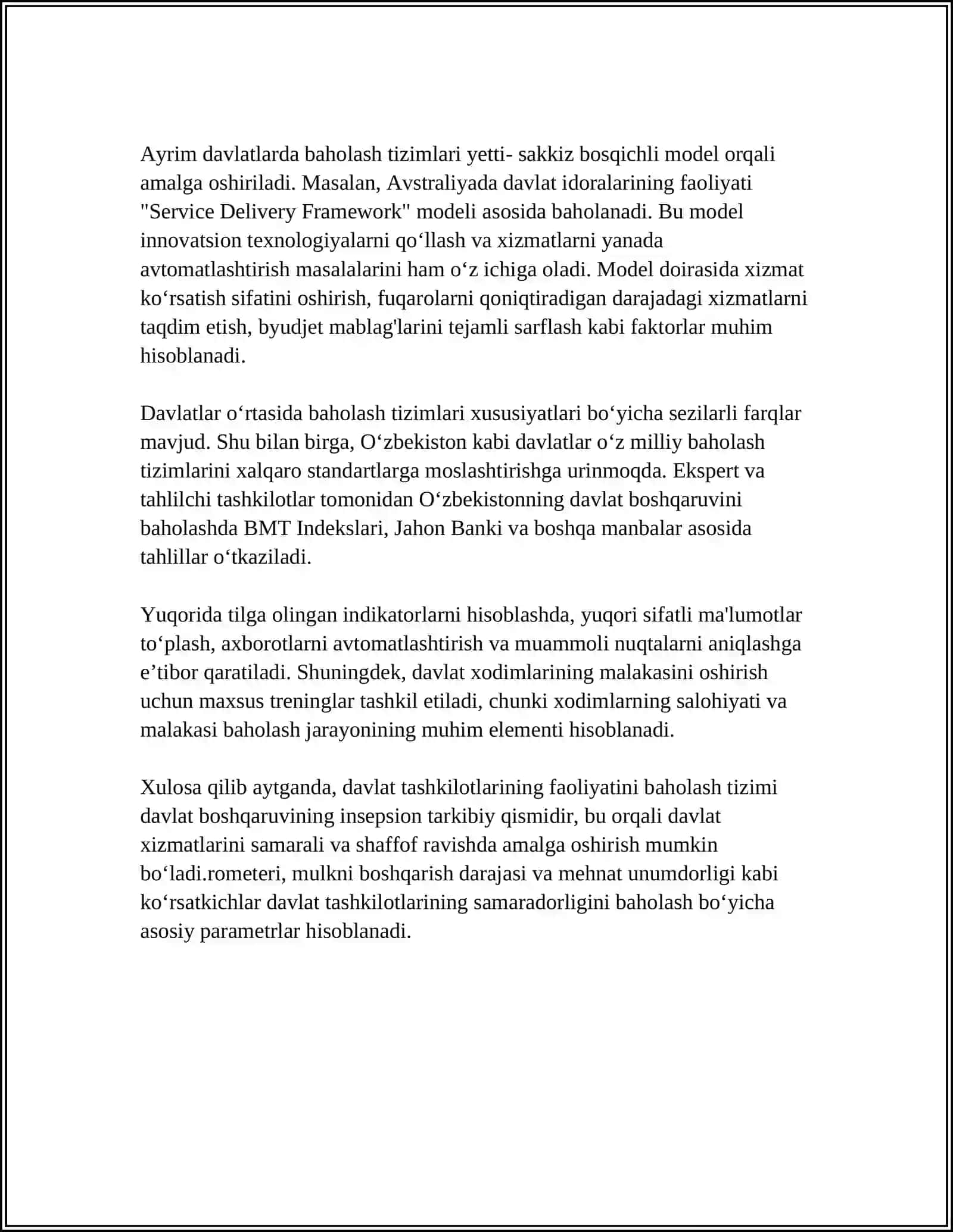 USHBU TIZIM DOIRASIDA DASTLAB EKSPERIMENT TARIQASIDA 24 TA DAVLAT TASHKILOTINING FAOLIYATI BAHOLANDI 4