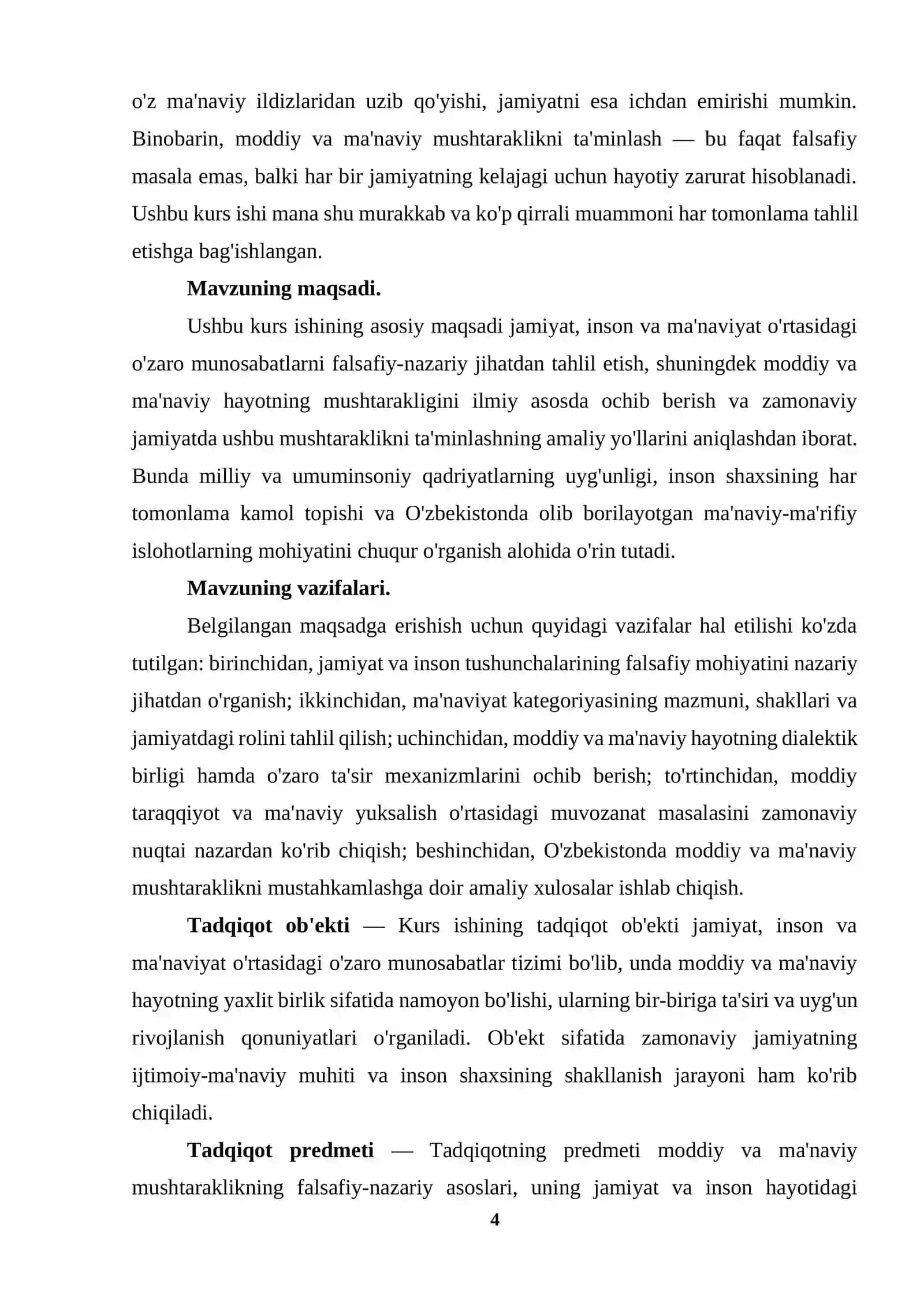MA’NAVIYATSHUNOSLIK 4