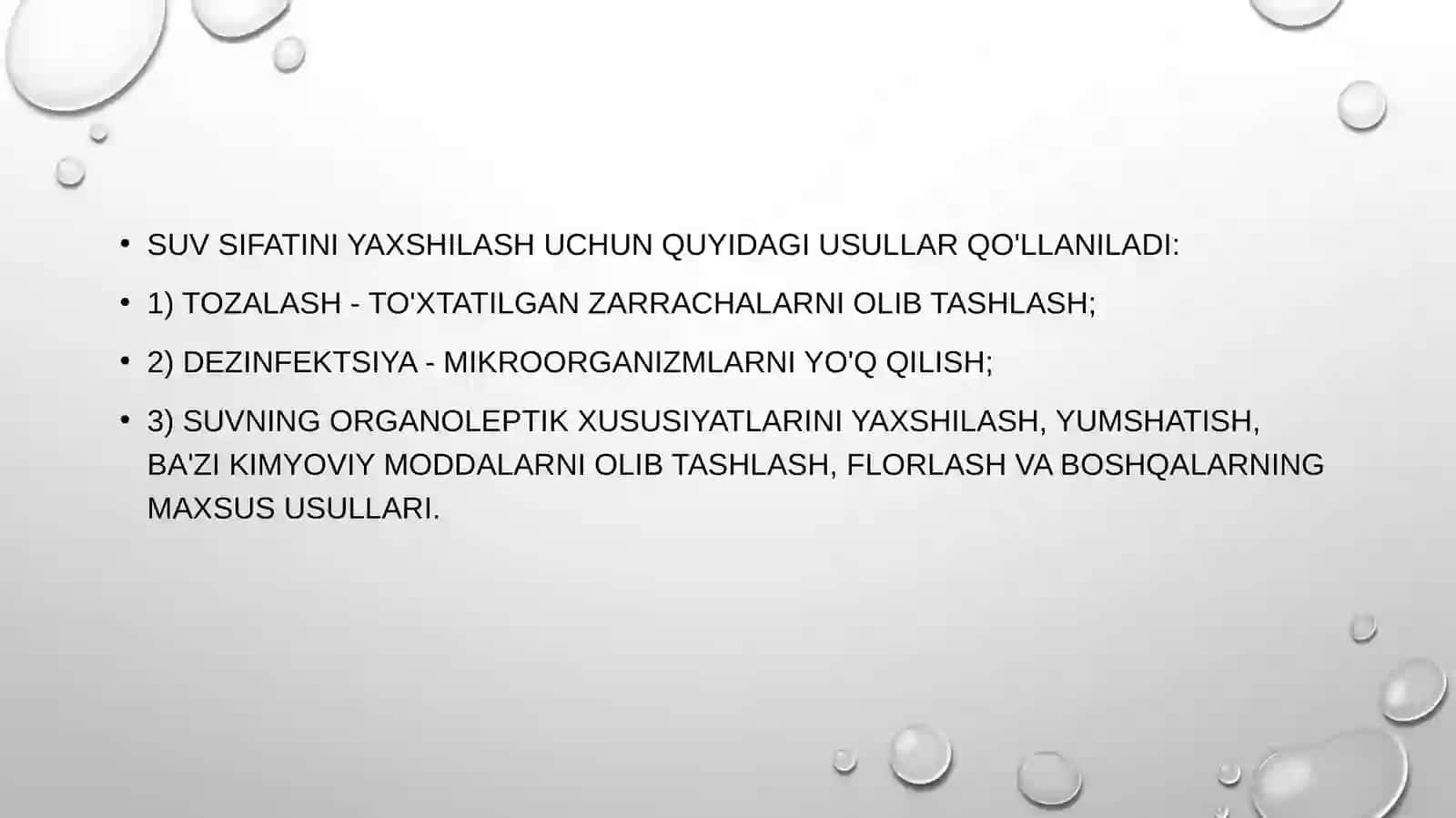 Ichimlik suvi sifatini yaxshilashning asosiy usullari 4