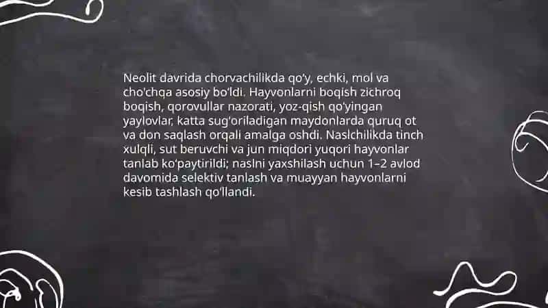 Neolit ishlab chiqaruvchi xoʻjaliklarning taraqqiyoti 4