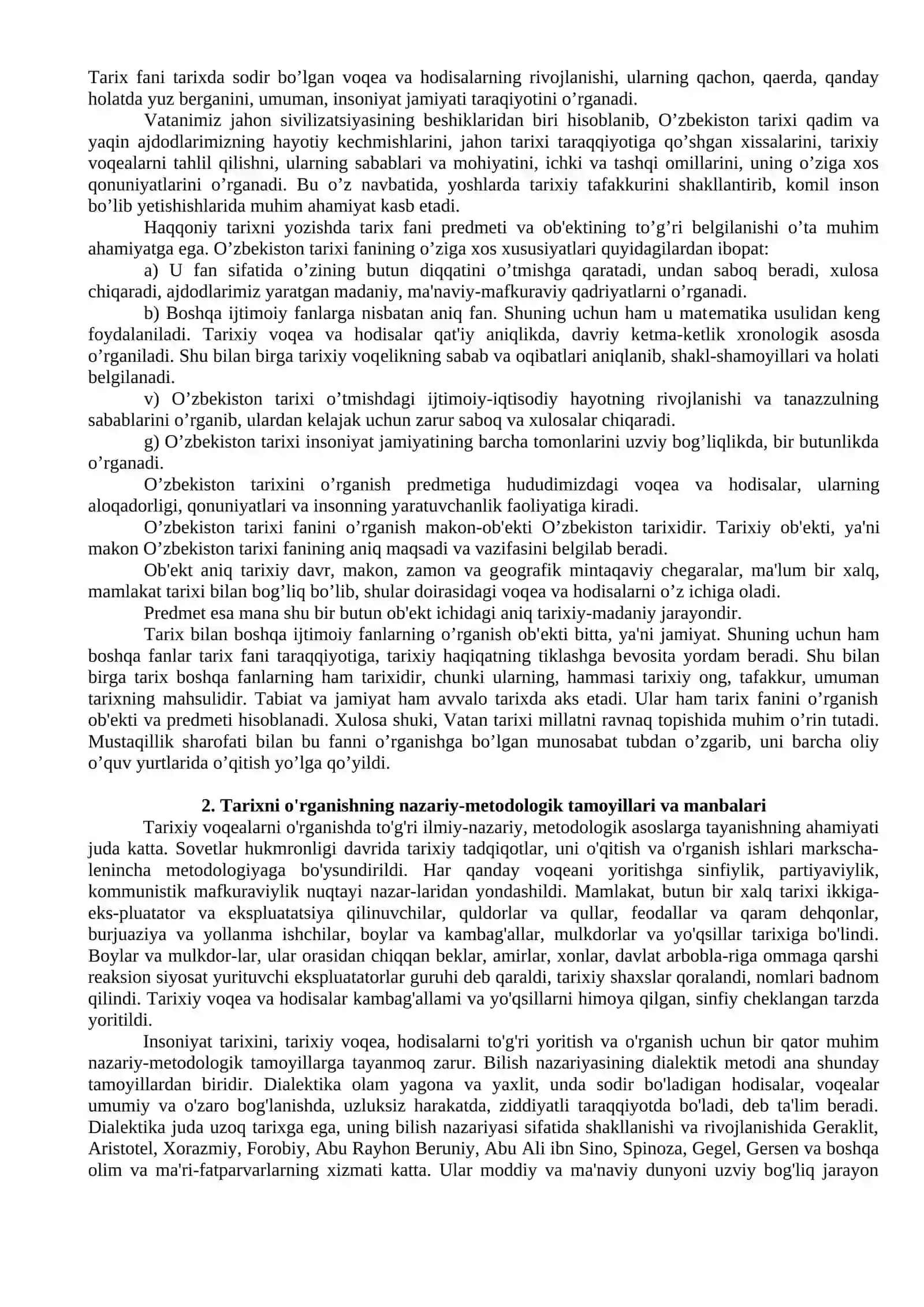O'ZBEKISTON TARIXI FANINING PREDMETI, UNI O'RGANISHNING NAZARIY-METODOLOGIK ASOSLARI, MANBALARI VA AHAMIYATI 4