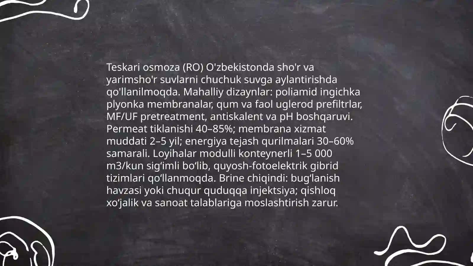 O'zbekiston sharoitida sho'r suvlardan chuchuk suv olish texnologiyasi 4