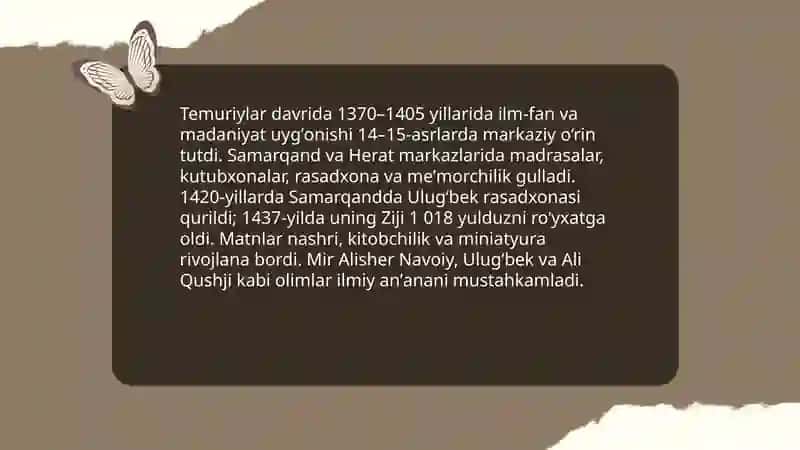 Oʻzbekiston tarixida renessans:asosiy bosqichlari va rivojlanish omillari 4